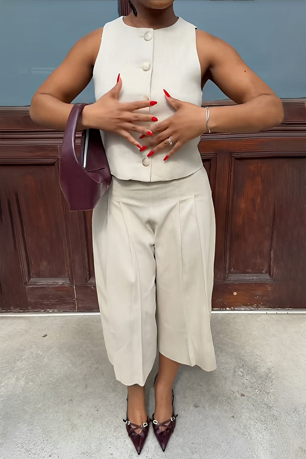 Stylish Sleeveless Single Breasted Top & Ankle Pants Set