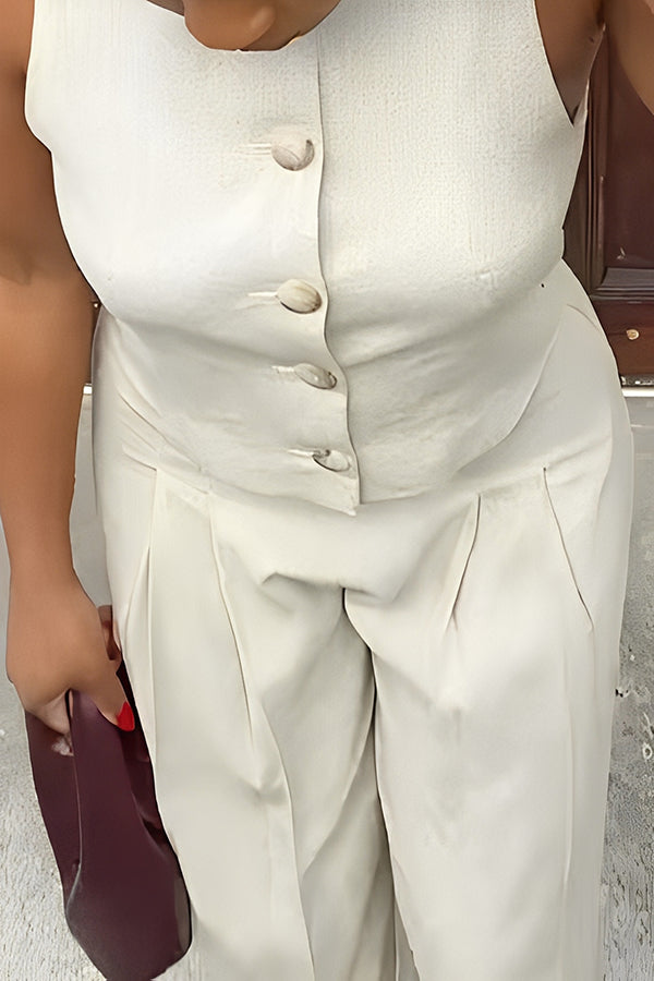 Stylish Sleeveless Single Breasted Top & Ankle Pants Set