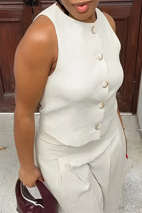 Stylish Sleeveless Single Breasted Top & Ankle Pants Set
