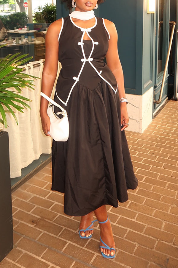 Vintage Button Top & Cotton Wrap Dress Set