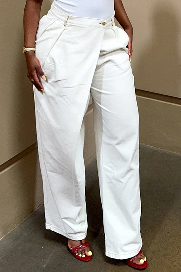 Casual Patchwork Asymmetric High Waist Straight Jeans