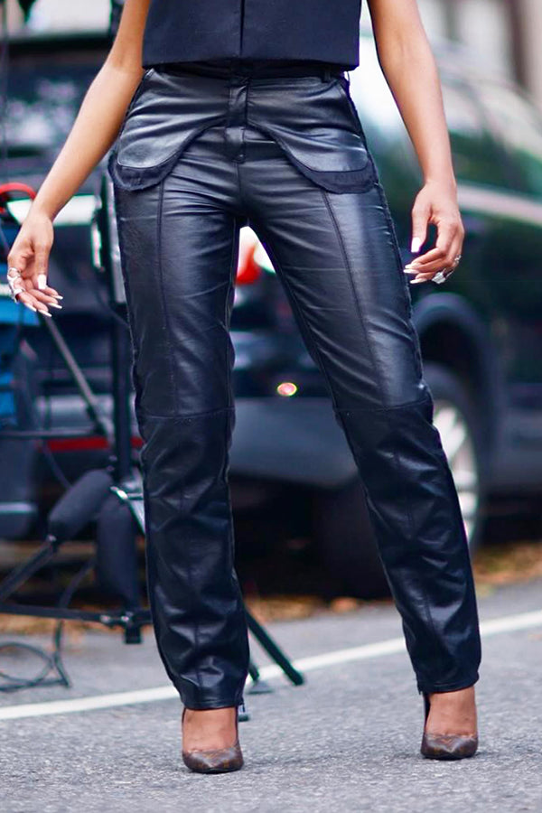 Cool Patchwork Tight High Waist PU Pants