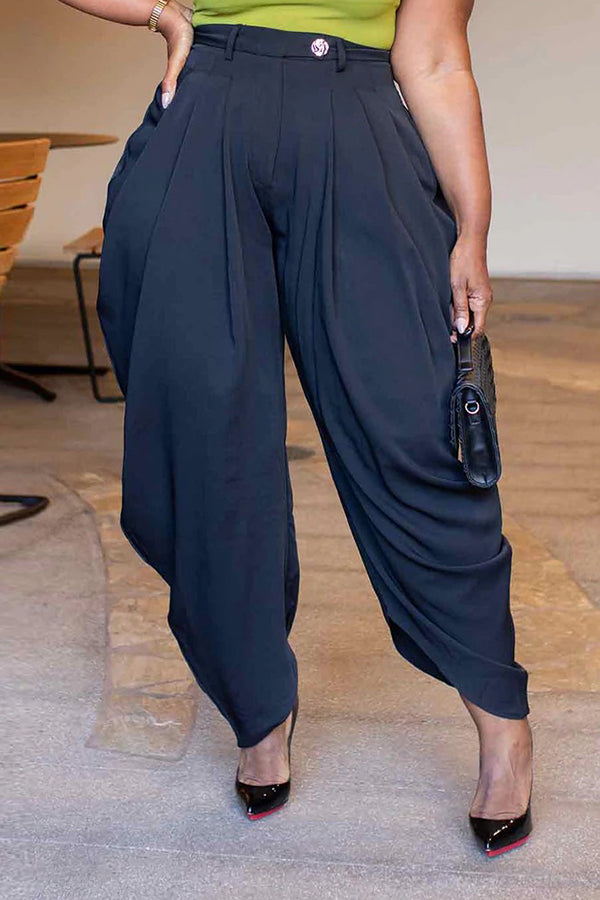 Cozy Pleated High Waist Turnip Pants