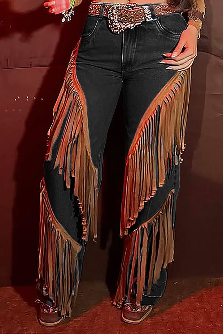 Western Tassel Patchwork High Waist Pants