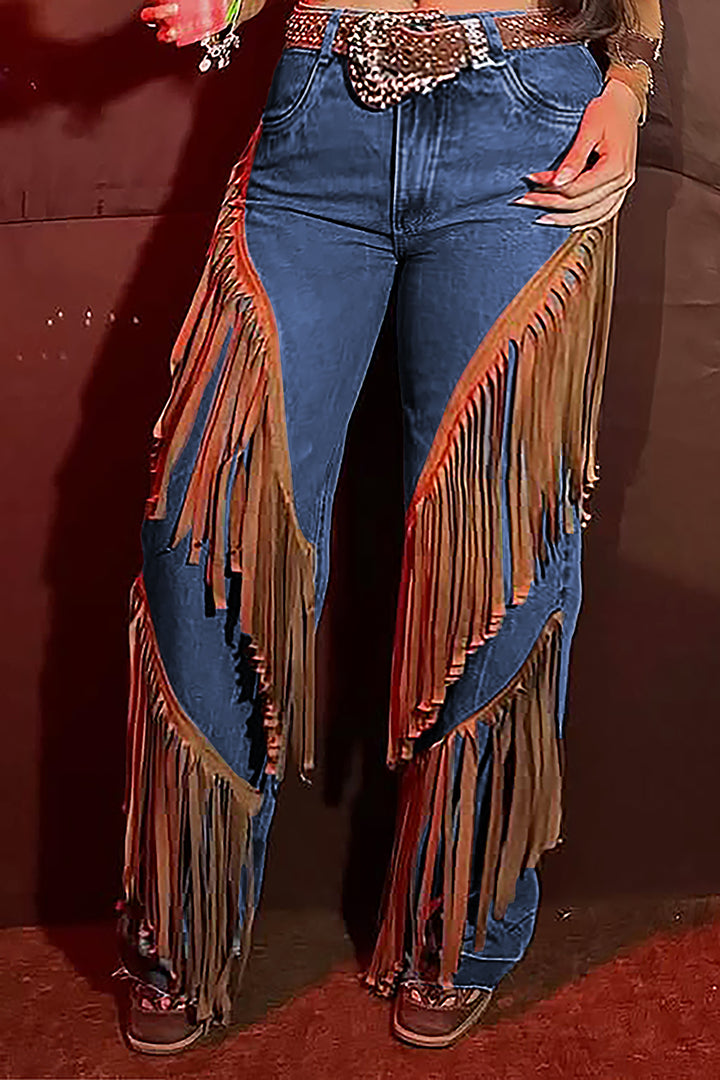 Western Tassel Patchwork High Waist Pants