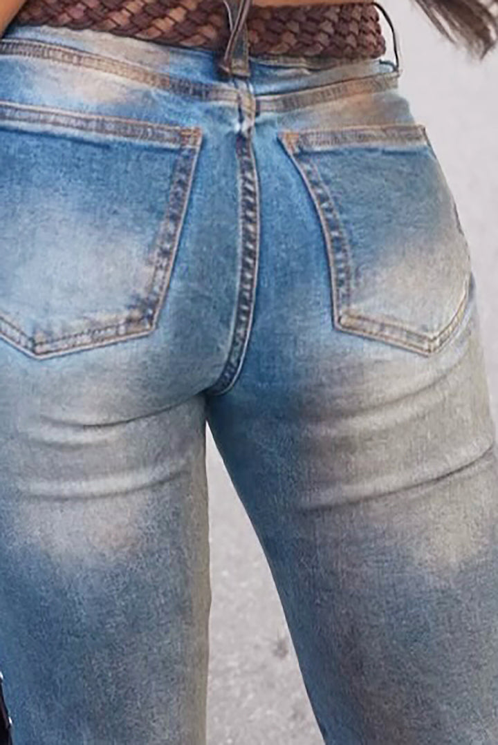 Western Color Block Lacing Faux Fur Bootcut Jeans