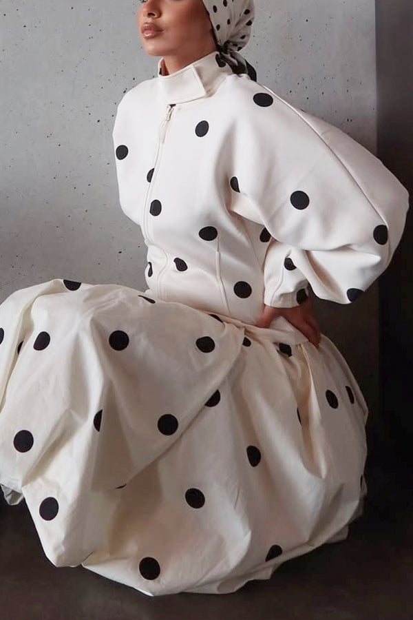 Romantic Polka Dot Print Jacket & Bud Skirt Set