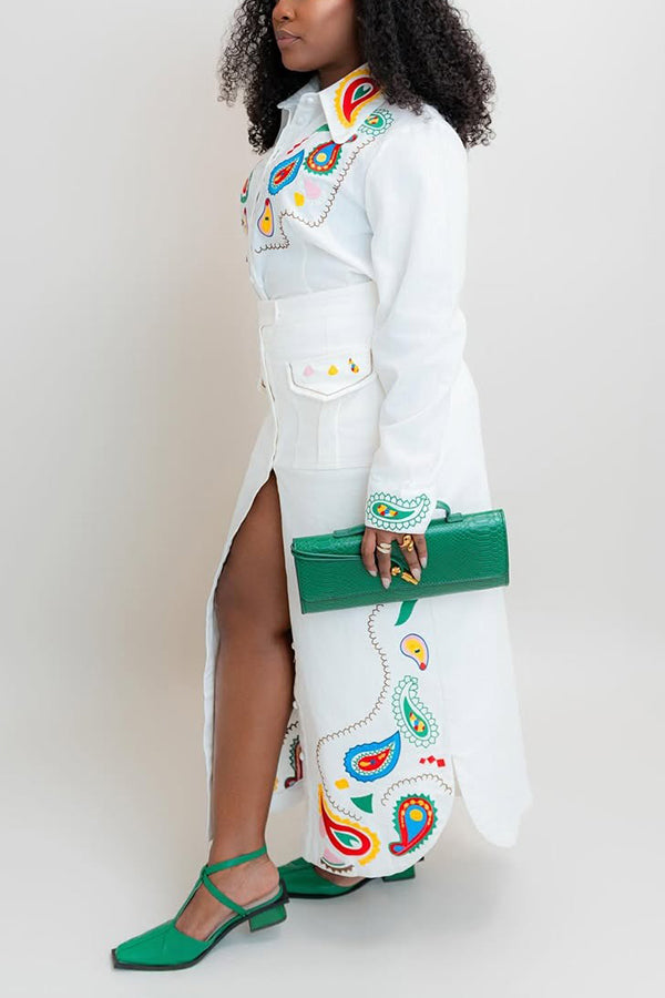 Western Graphic Print Shirt & Single Breasted Skirt Set