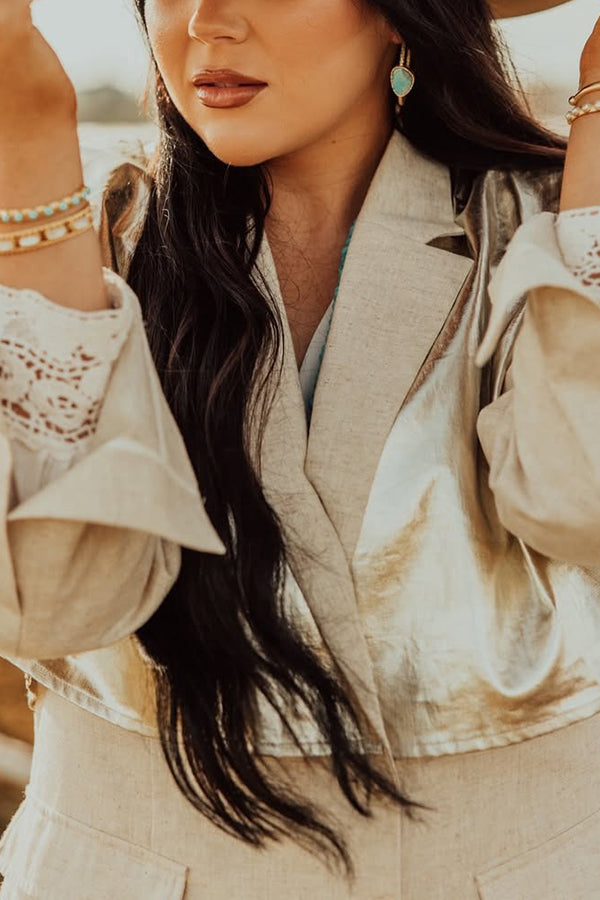 Western Linen Patchwork Jacket & Wide Leg Pants Set