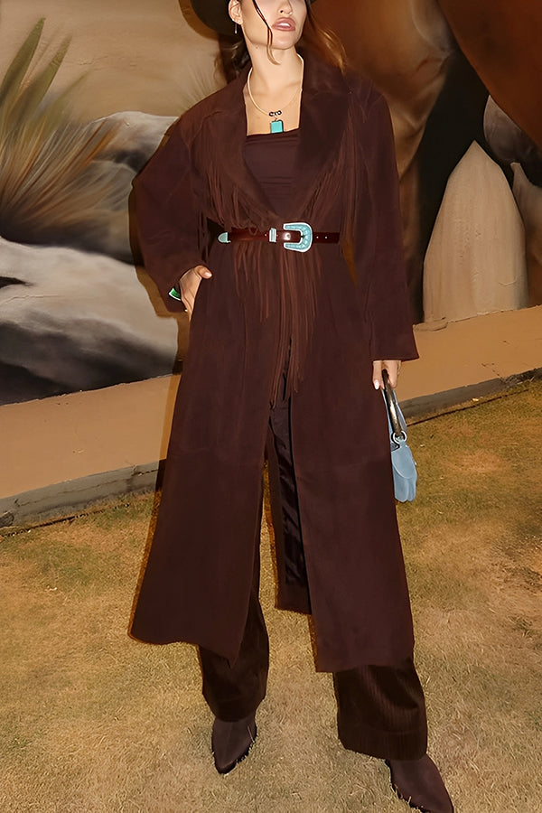 Western Style Tassel Patchwork Lapel Overcoat