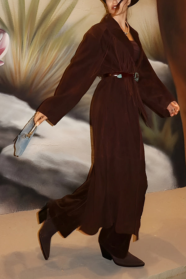 Western Style Tassel Patchwork Lapel Overcoat