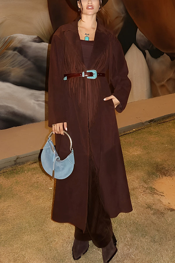 Western Style Tassel Patchwork Lapel Overcoat
