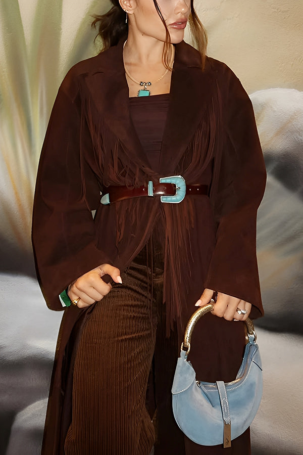 Western Style Tassel Patchwork Lapel Overcoat