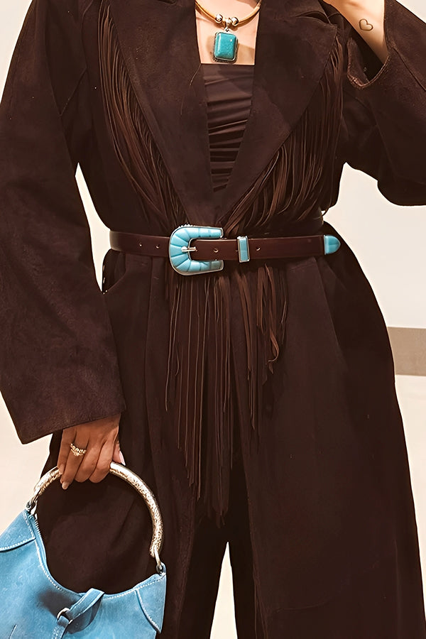 Western Style Tassel Patchwork Lapel Overcoat