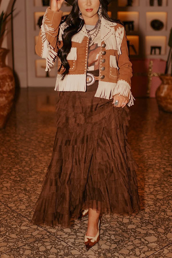 Western Style Trim Tassel Patchwork Single Breasted Jacket