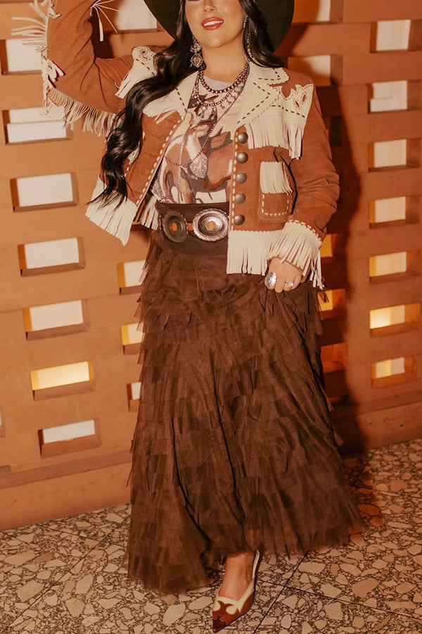 Western Style Trim Tassel Patchwork Single Breasted Jacket