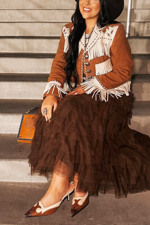 Western Style Trim Tassel Patchwork Single Breasted Jacket