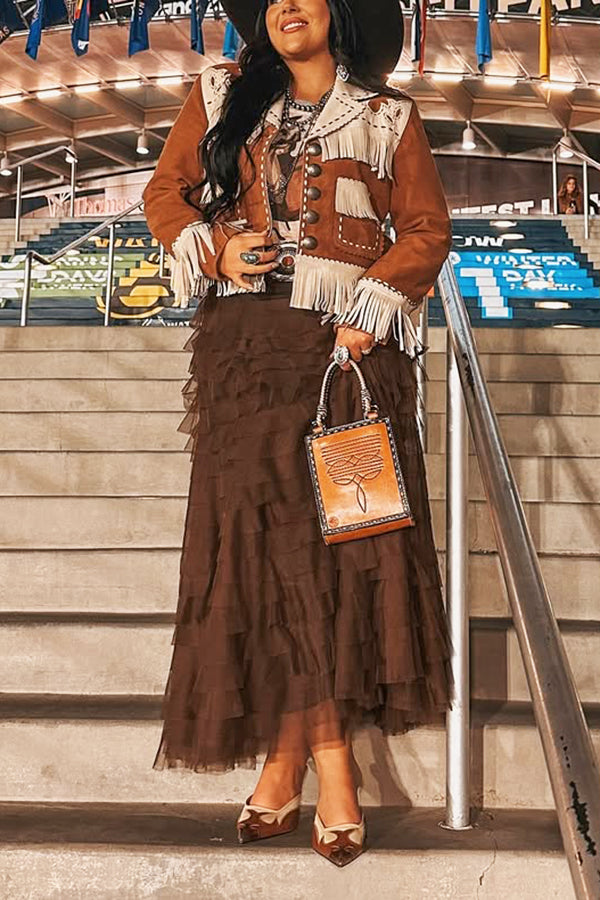 Western Style Trim Tassel Patchwork Single Breasted Jacket