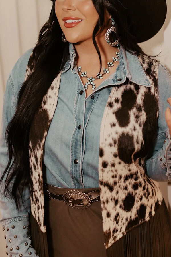 Western Style Animal Print Tassel Patchwork Long Vest
