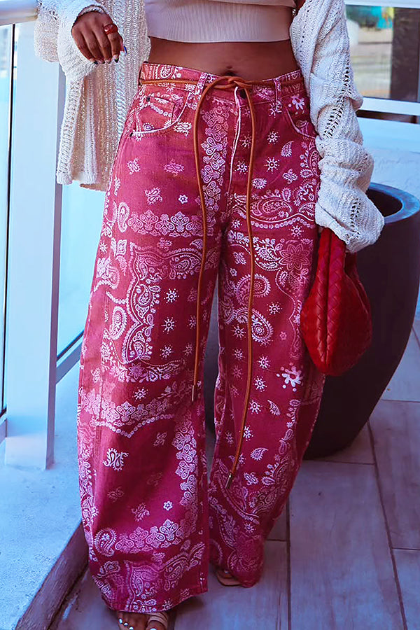 Western Graphic Print High Waist Wide Leg Pants