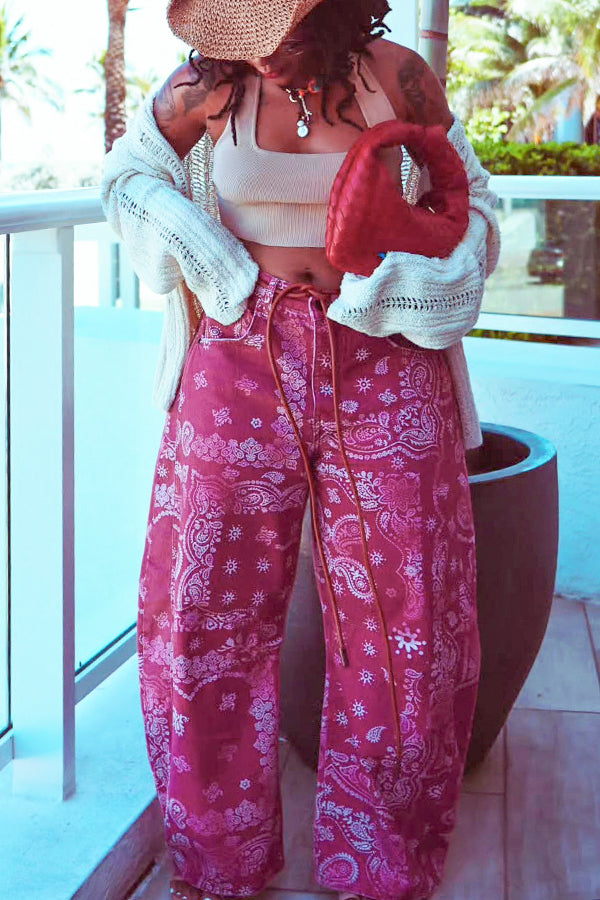 Western Graphic Print High Waist Wide Leg Pants
