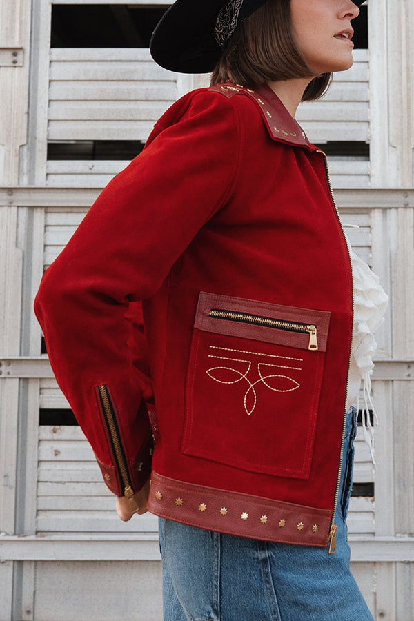 Western Style PU Patchwork Zipper Pocket Jacket