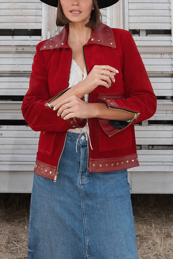 Western Style PU Patchwork Zipper Pocket Jacket