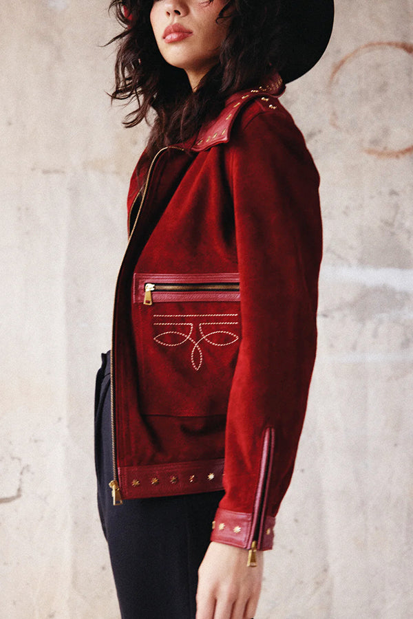Western Style PU Patchwork Zipper Pocket Jacket