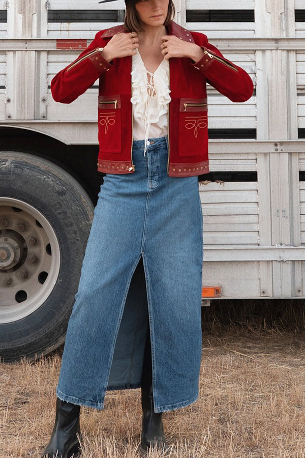 Western Style PU Patchwork Zipper Pocket Jacket