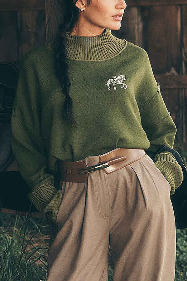 Western Style Animal Embroidery Patchwork Sweater