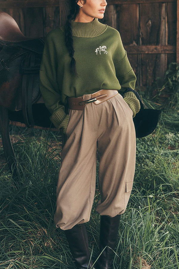 Western Style Animal Embroidery Patchwork Sweater