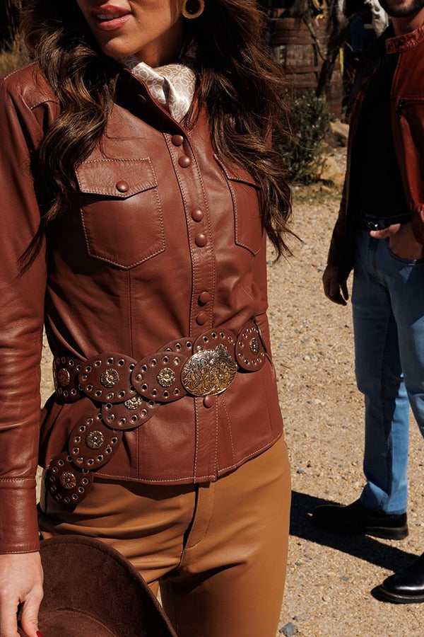 Western Style Double Pocket Single Breasted PU Jacket