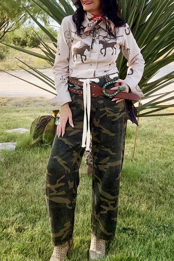 Western Style Animal Print Button Up Shirt