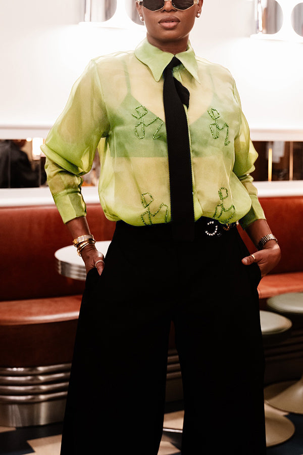 Stylish Lantern Sleeve Button Up Shirt