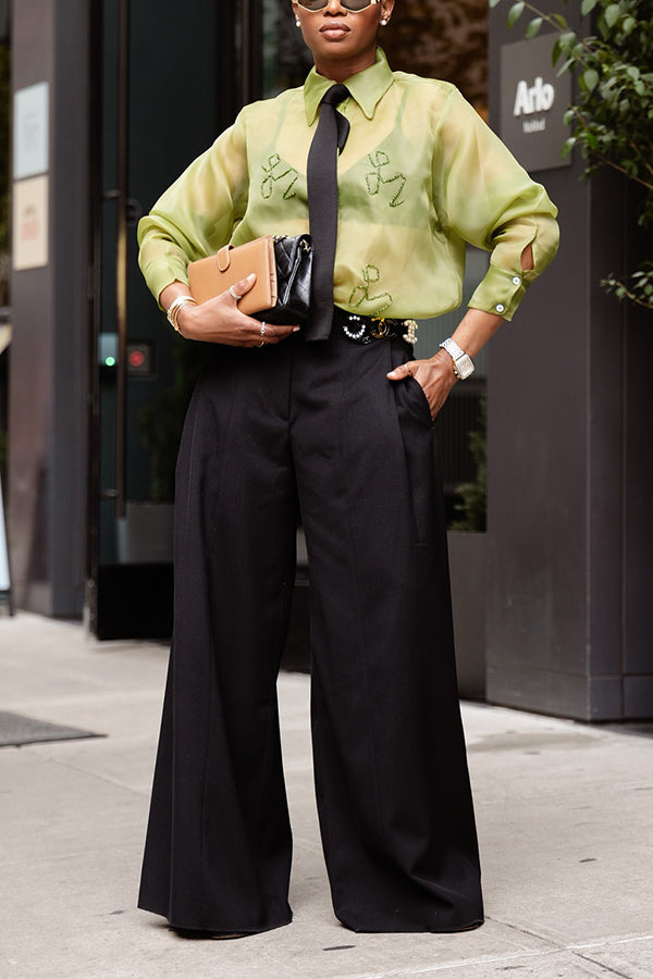 Stylish Lantern Sleeve Button Up Shirt