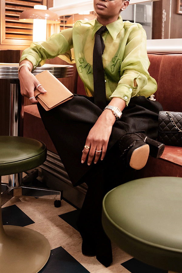 Stylish Lantern Sleeve Button Up Shirt