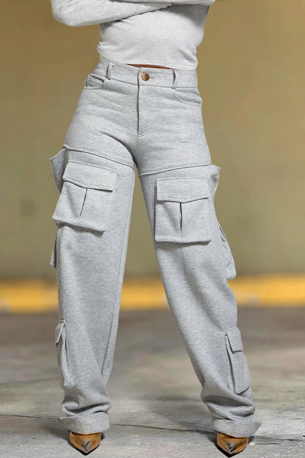 Cozy Faux Denim Multi Pocket High Waist Pants