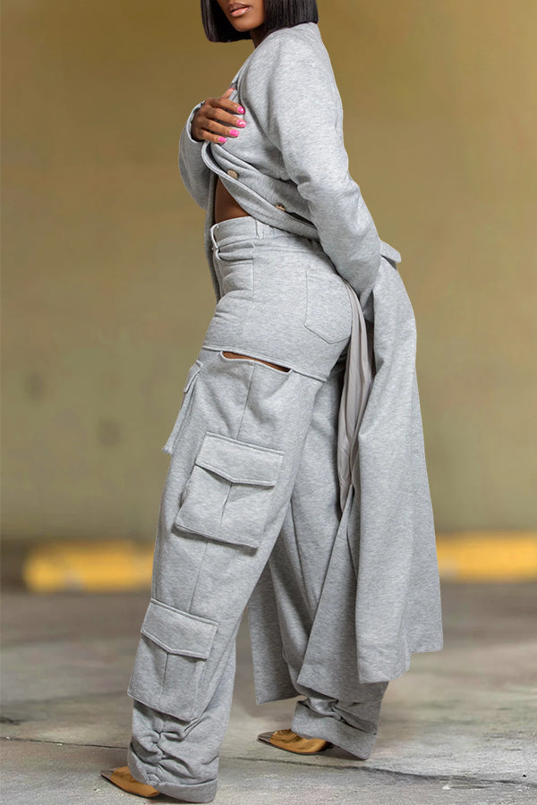 Cozy Faux Denim Multi Pocket High Waist Pants