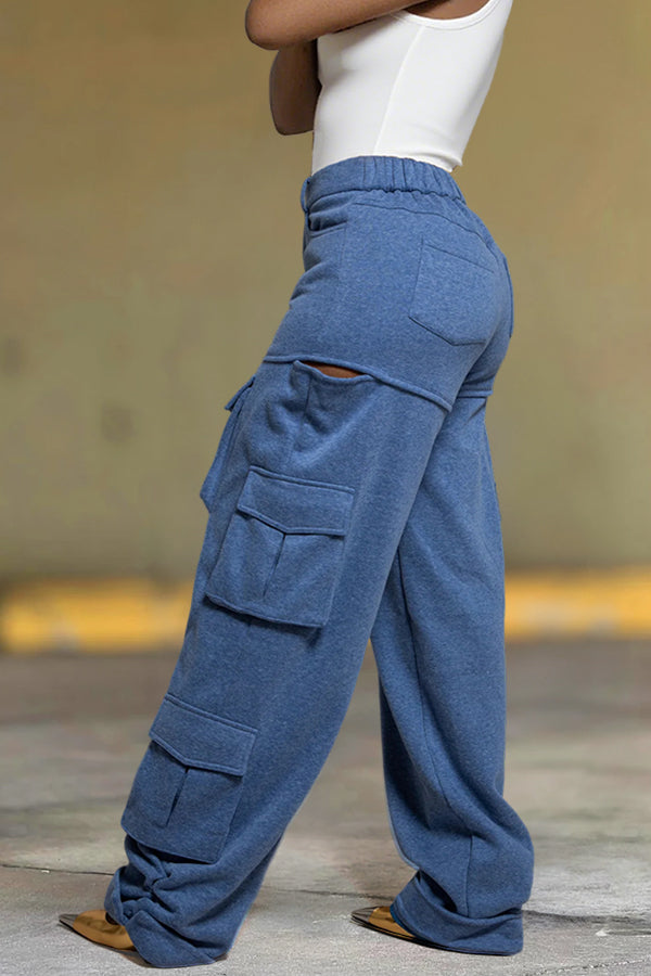 Cozy Faux Denim Multi Pocket High Waist Pants