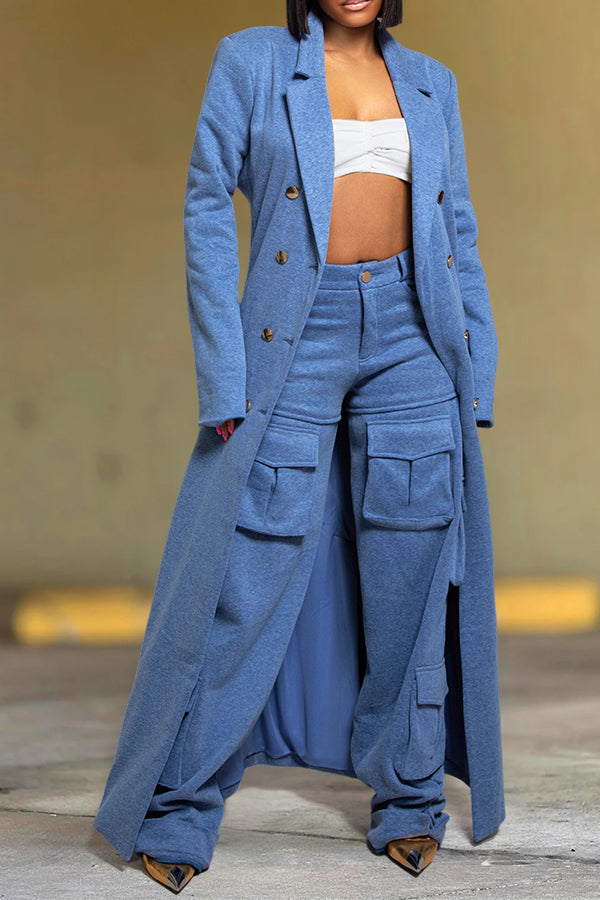 Cozy Faux Denim Multi Pocket High Waist Pants
