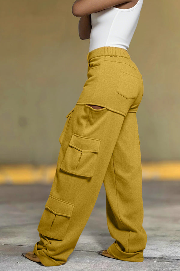 Cozy Faux Denim Multi Pocket High Waist Pants