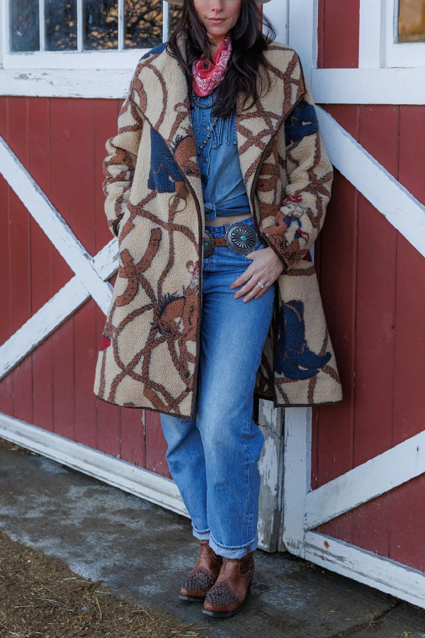 Western Style Animal Print Lapel Coat
