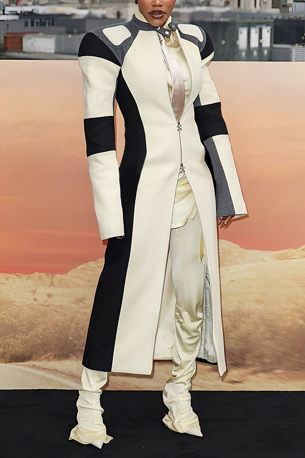 Stylish Baseball Collar Zip Up Long Jacket