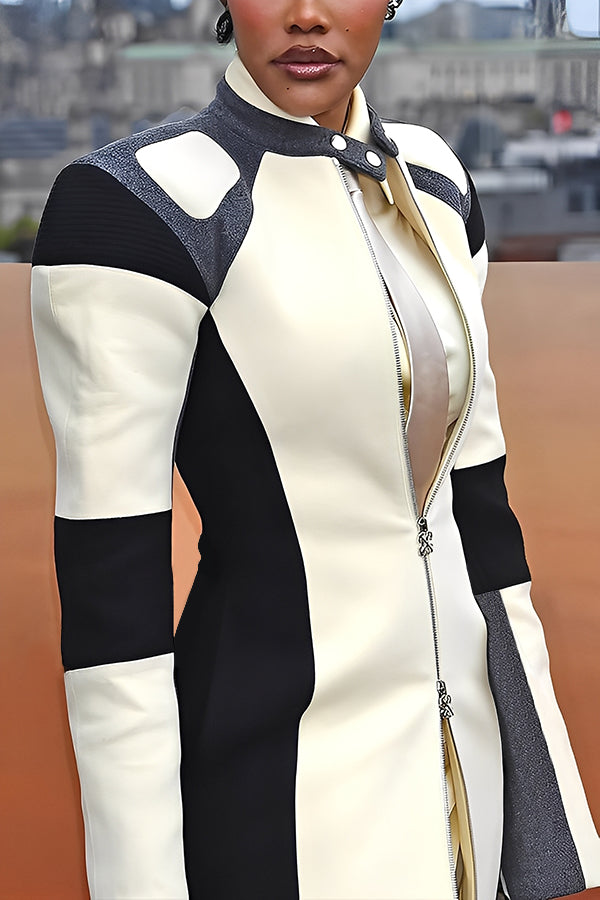 Stylish Baseball Collar Zip Up Long Jacket