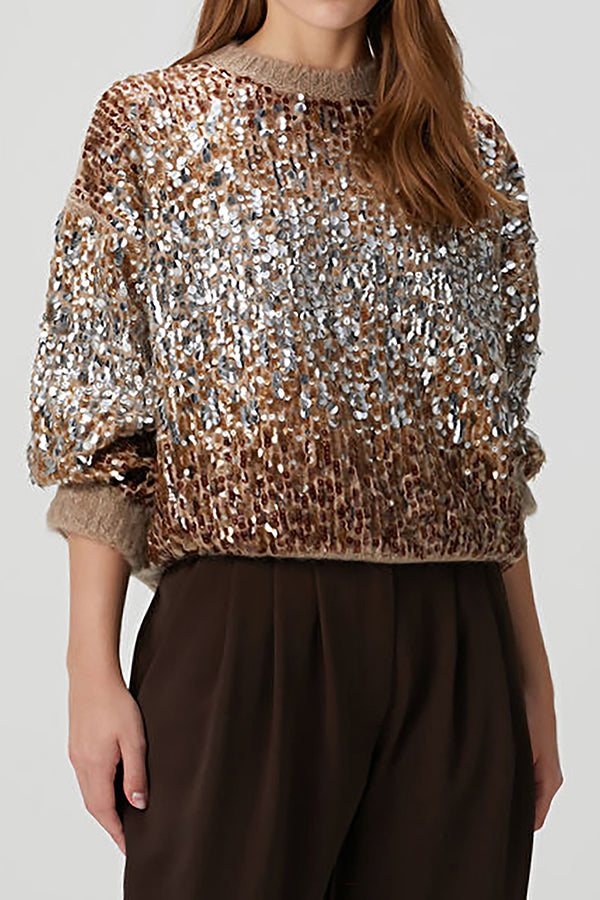 Stylish Sequin Ribbed Knit Sweater