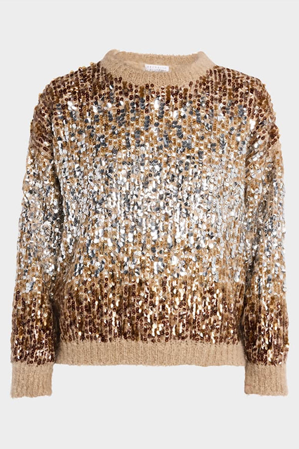 Stylish Sequin Ribbed Knit Sweater