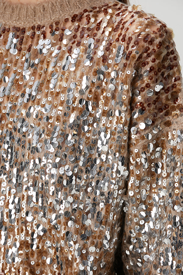 Stylish Sequin Ribbed Knit Sweater