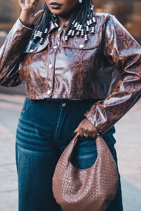 Wild Single Breasted Snake Print Short Jacket