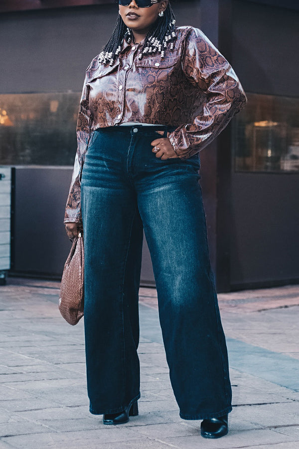 Wild Single Breasted Snake Print Short Jacket