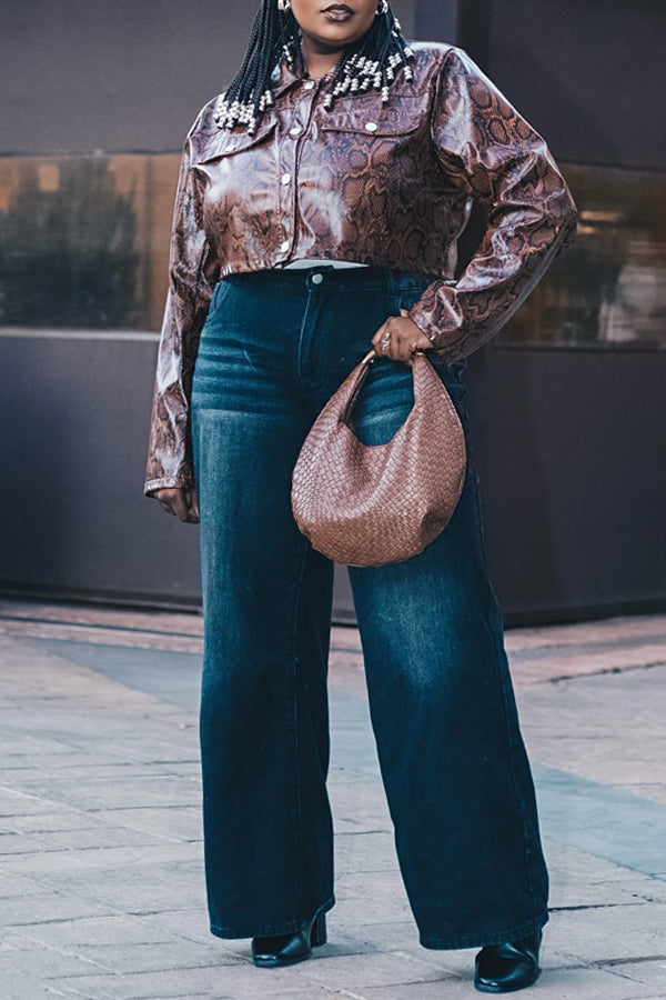Wild Single Breasted Snake Print Short Jacket